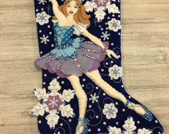Handmade Bucilla Snowflake Ballerina Felt Christmas Stocking