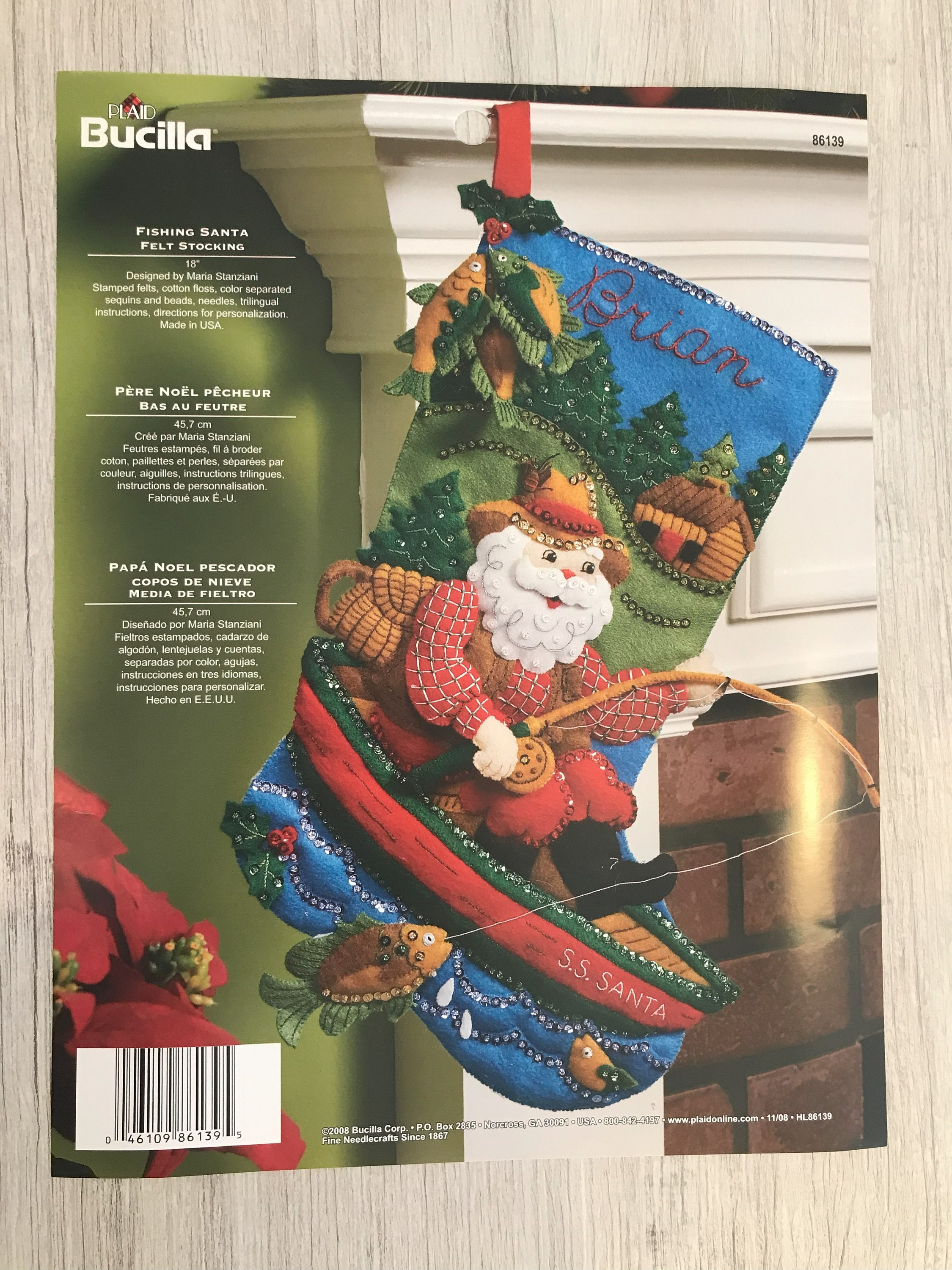 Made to Order Bucilla Fishing Santa Felt Christmas Stocking
