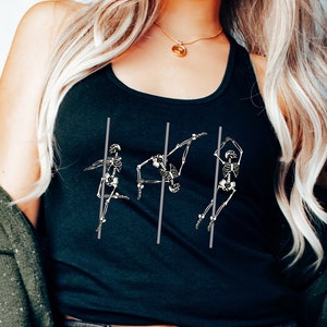 Skeleton Pole Dance Racerback Tank Top Pole Dance Shirt Halloween Gift for Dancer Pole Dancing Skeletons Athletic Top for Dancers