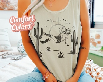 Comfort Colors® Oversized Tank Top Vintage Cowgirl Aerial Hoop Dance Lyra Athletic Top Western Cowboy Aerialist Circus Gift Aerialhoop Wear