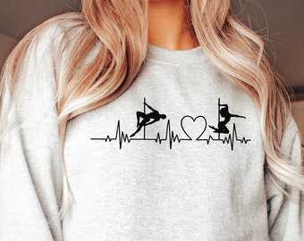 Heartbeat Pole Dance Crewneck Sweatshirt for Pole Dancer Pullover for Pole Dance Warmup Jacket Gift for Aerialist Poledance Fitness Wear