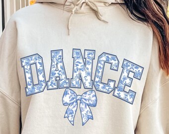 Toile Bow Dance Sweatshirt for Dancer Hoodie Ballet Core Aesthetic Pullover White Blue Coquette Sweatshirt Gift-for-Dancer Gift-for Dance