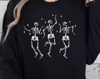 Comfort Colors® Dancing Skeletons Halloween Shirt Long Sleeve Retro Spooky Season T-shirt Gift Idea Vintage Tshirt Skeleton Dance Fall Shirt