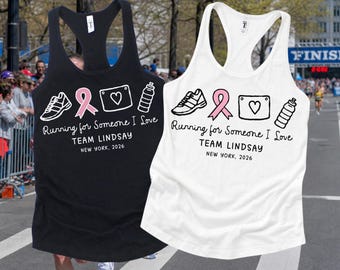 Laufen für jemanden, den ich liebe Benutzerdefinierte Brustkrebs-Unterstützer Tank Top Passendes Team Tank Top Run Walk Personalisierte Familie Brustkrebs Tank
