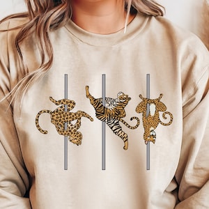 Big Cats Pole Dancing Sweatshirt Pole Dance Zoo Cheetah Leopard Tiger Unisex Crewneck Sweatshirt Gift for Dancer Poledance Wear Gift Ideas