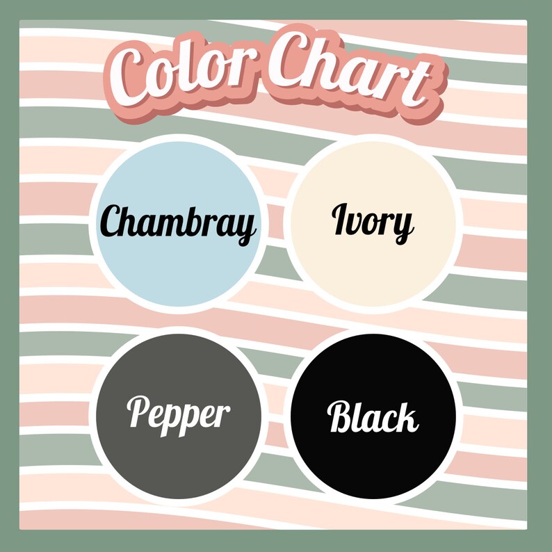 Op de afbeelding: Kleurenkaart met vier kleurstalen: Chambray (lichtblauw), Ivoor (cr&egrave;mekleurig), Pepper (grijs) en Zwart.