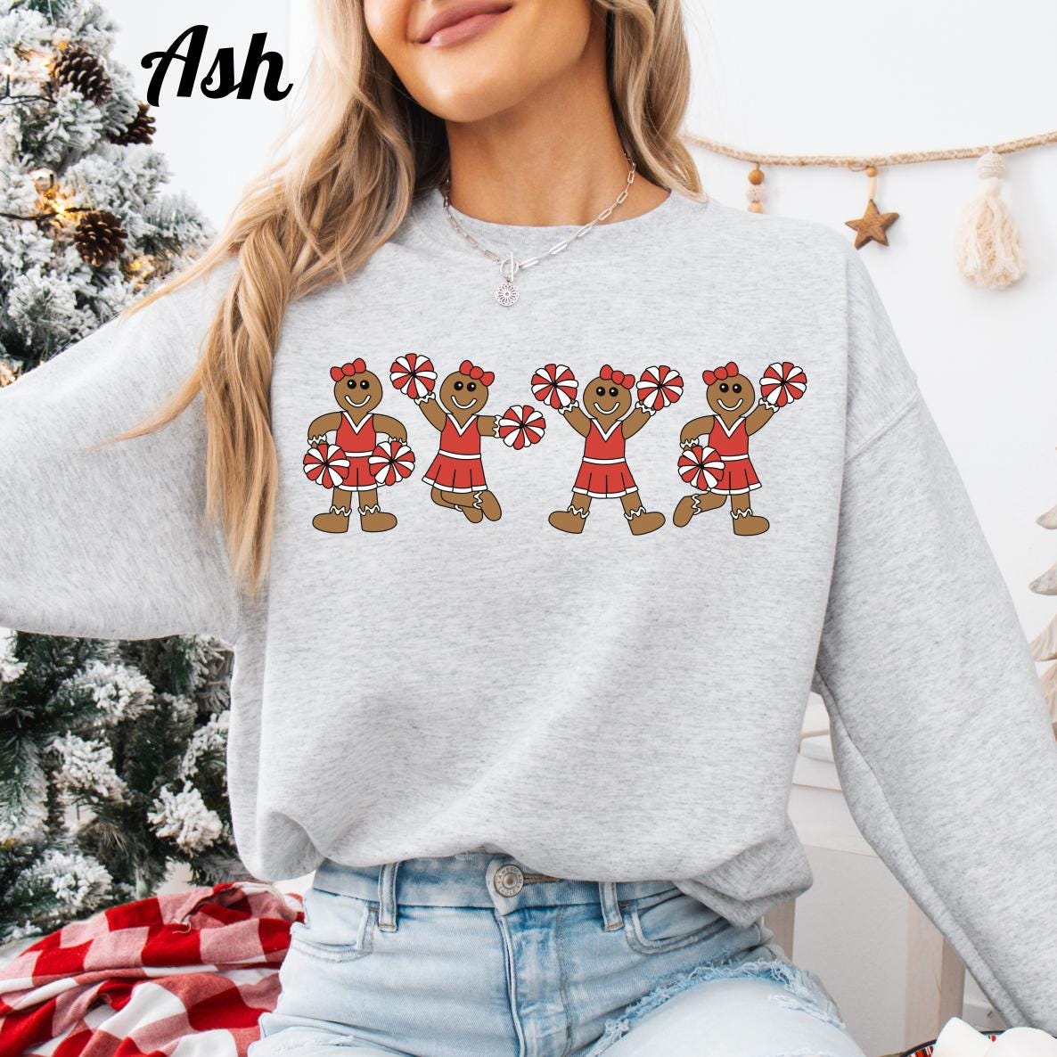 Gingerbread Cheerleader Christmas Sweatshirt Cheer Gift Cheer