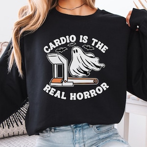 Cardio Spöke Rolig Halloween-tröja Sarkastisk humor Träningsspöken Halloween Rundkragetröjor Fitness Gym Humor Träningströja