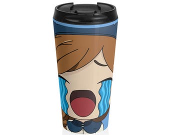 泣き顔の絵文字入りステンレス製トラベルマグ