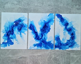 Set of 3, Abstract Art, Original painting, Home decor, A4, Present,  Wall art, Fluid art, Alcohol ink art