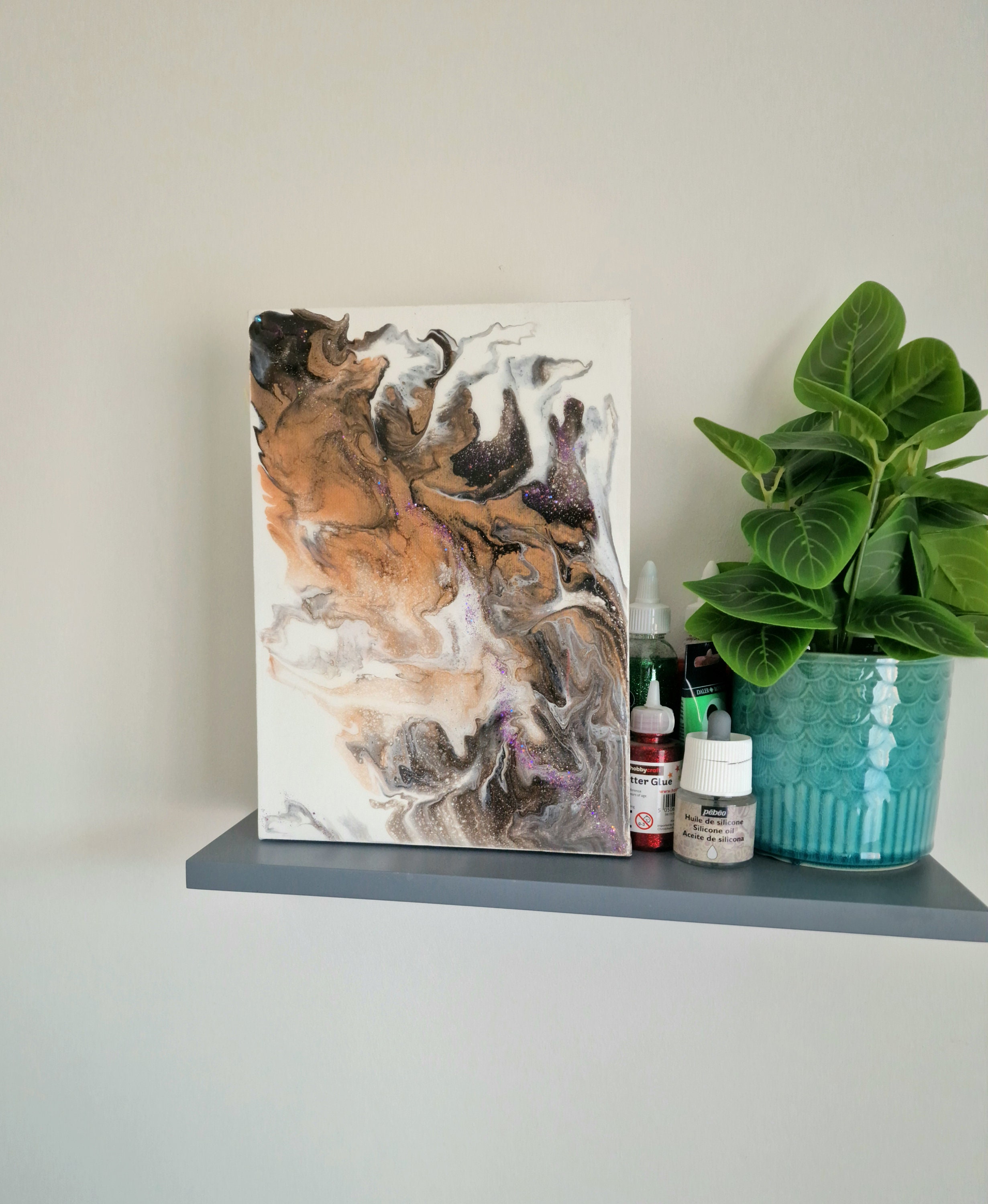 Black and Gold Abstract Fluid Art Painting: Dutch Pour A4 Canvas - Etsy