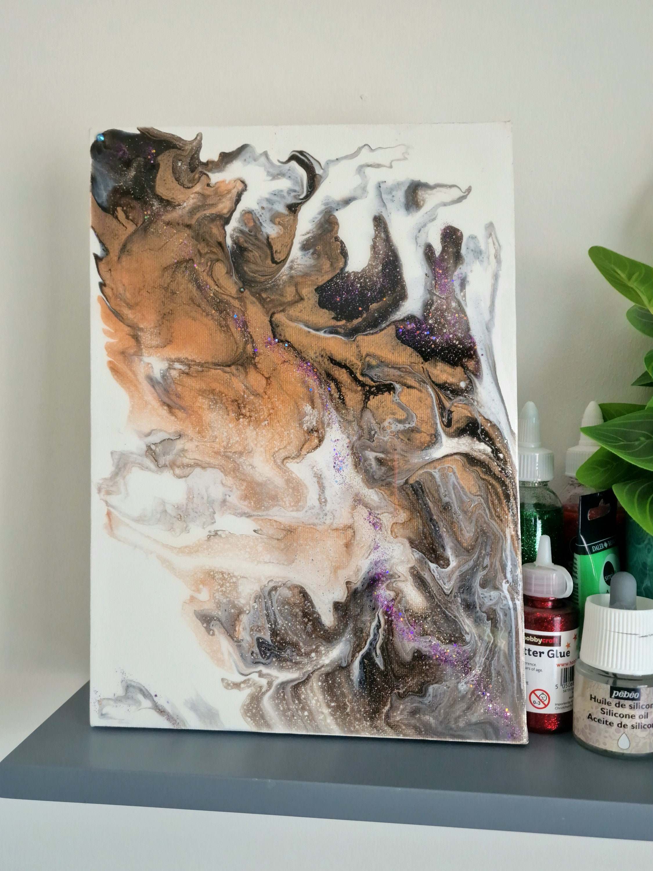 Black and Gold Abstract Fluid Art Painting: Dutch Pour A4 Canvas - Etsy