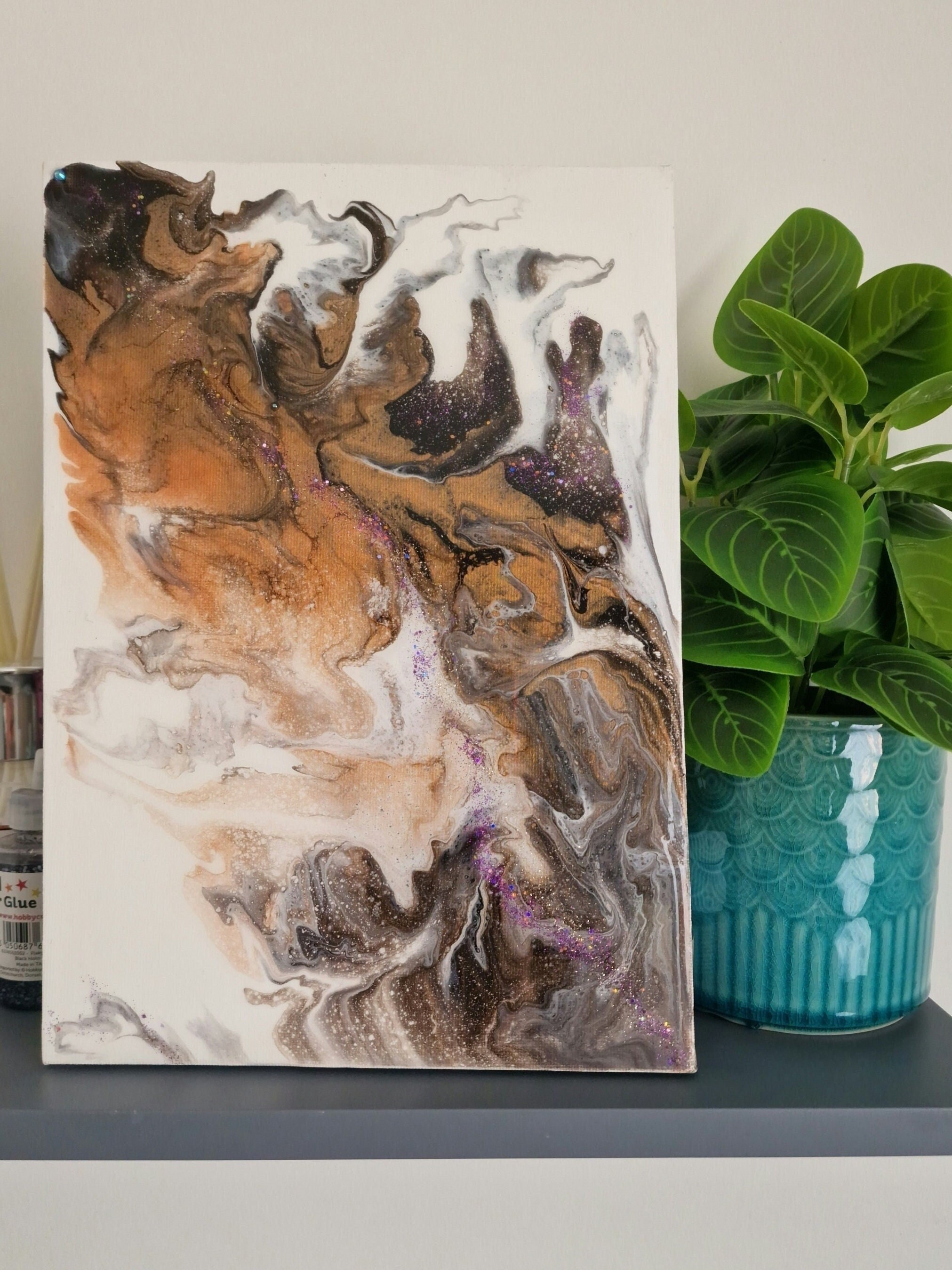 Black and Gold Abstract Fluid Art Painting: Dutch Pour A4 Canvas - Etsy