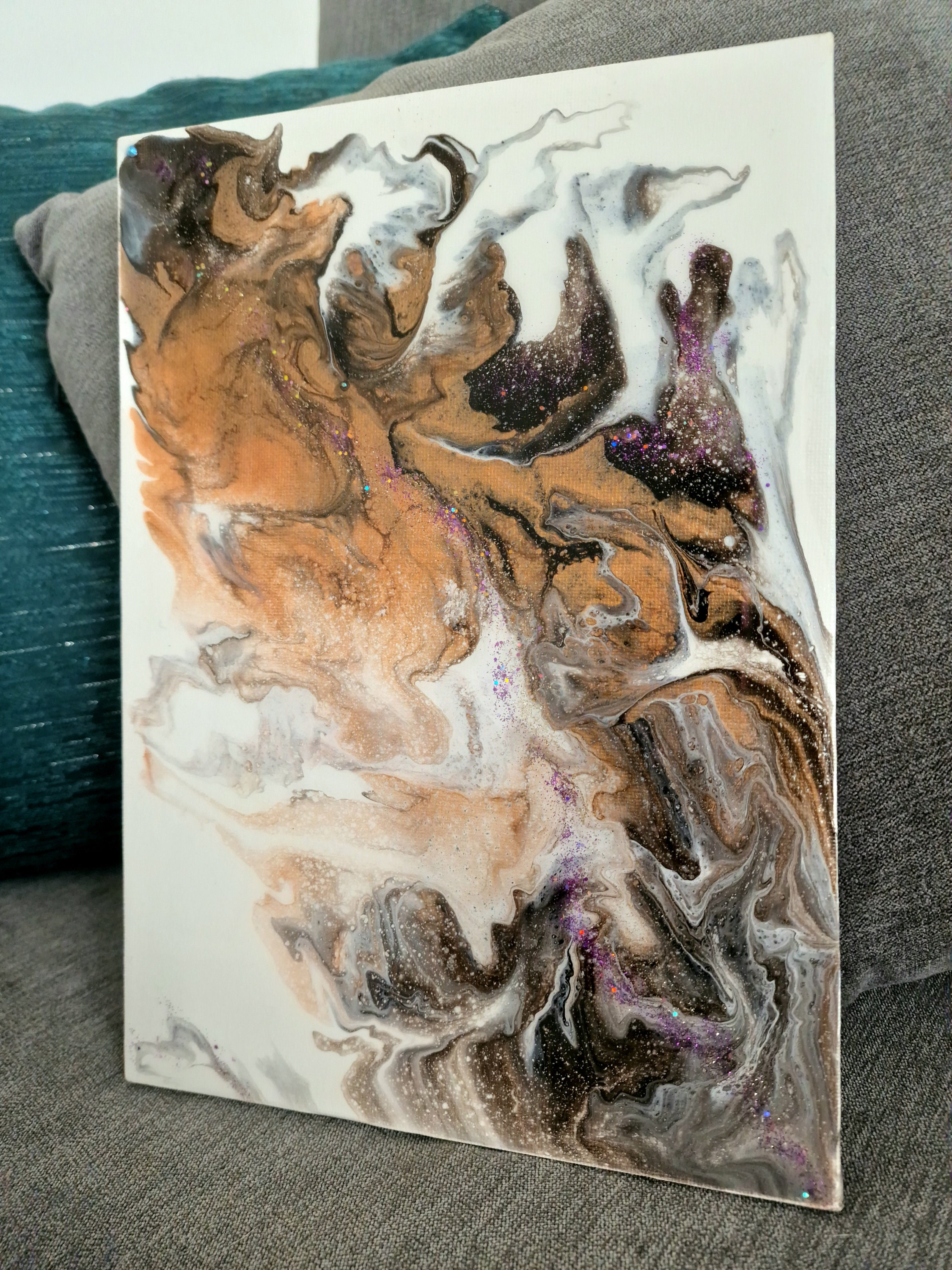 Black and Gold Abstract Fluid Art Painting: Dutch Pour A4 Canvas - Etsy