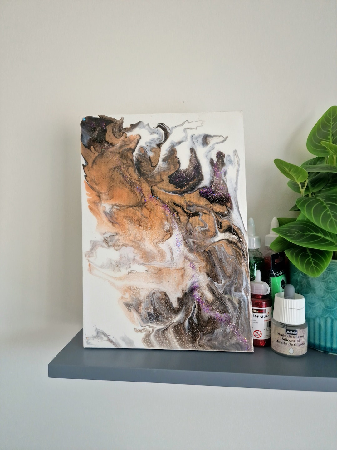 Black and Gold Abstract Fluid Art Painting: Dutch Pour A4 Canvas - Etsy