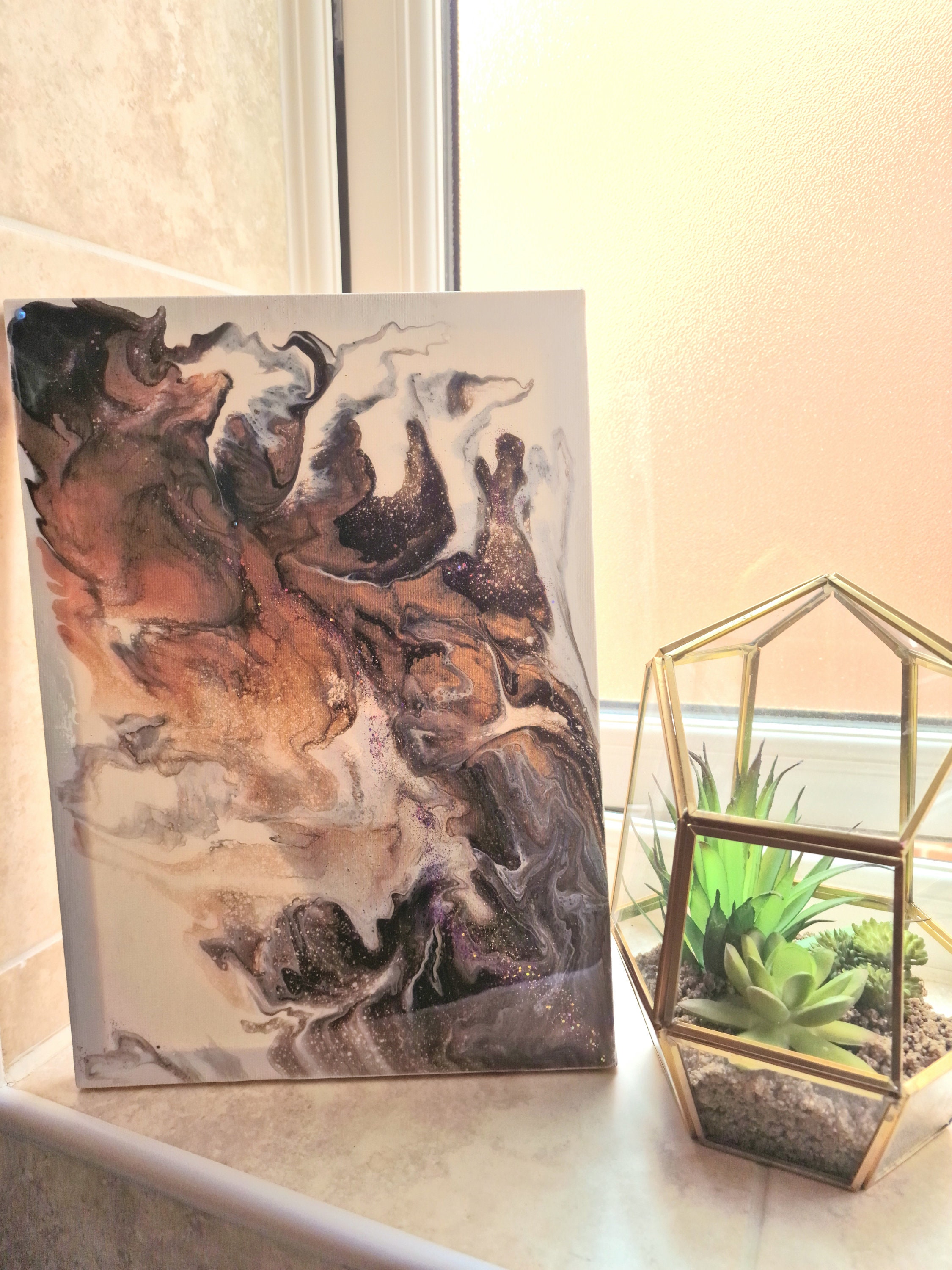 Black and Gold Abstract Fluid Art Painting: Dutch Pour A4 Canvas - Etsy