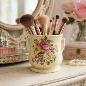 Vintage Royal Copley Floral Planter | Ceramic flower vase | Desk Organizer | Stained & Crazed
