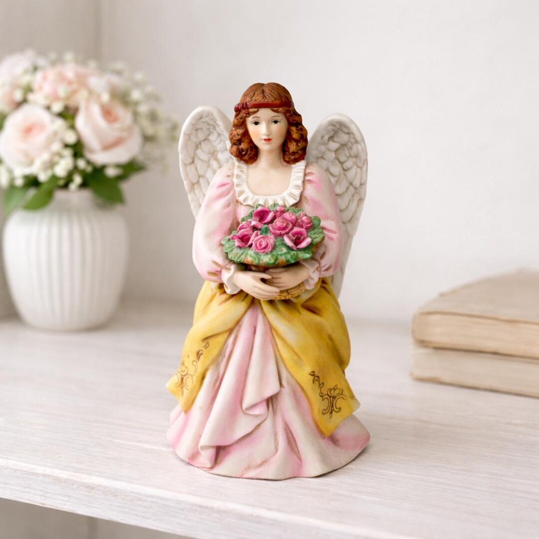 Vintage HOMCO Porcelain Angel Figurine Holding Roses - Etsy