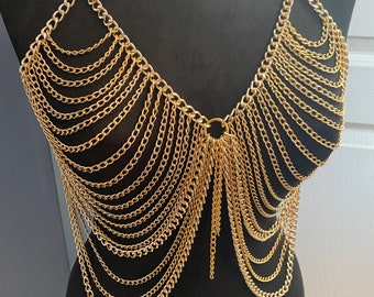 Gold Chain Bralette: Festival Rave Body Jewelry