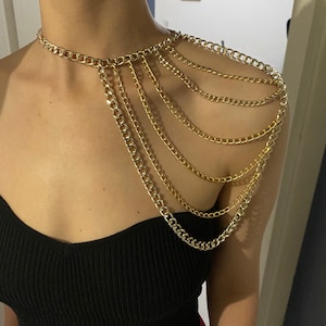 Multilayer shoulder Chain, layered shoulder necklace, shoulder decoration, fringed shoulder Chain, boho gold silver shoulder , rave outfit