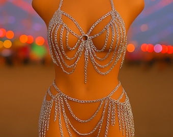 Handmade Silver Chain Body Dress – Rave Festival Outfit