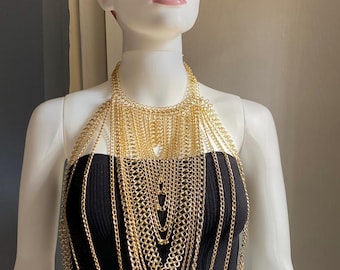 Gold Chain Bra Top: Festival Body Jewelry