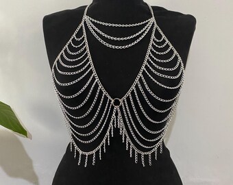 Silver Layered Body Chain – Rave Festival Jewelry