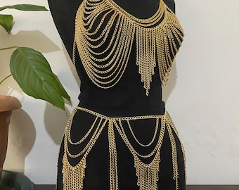 Gold Layered Chain Body Set – Handmade Festival Outfit