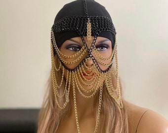 Cleopatra Headpiece: Egyptian Chain Veil, Festival Dance Costume