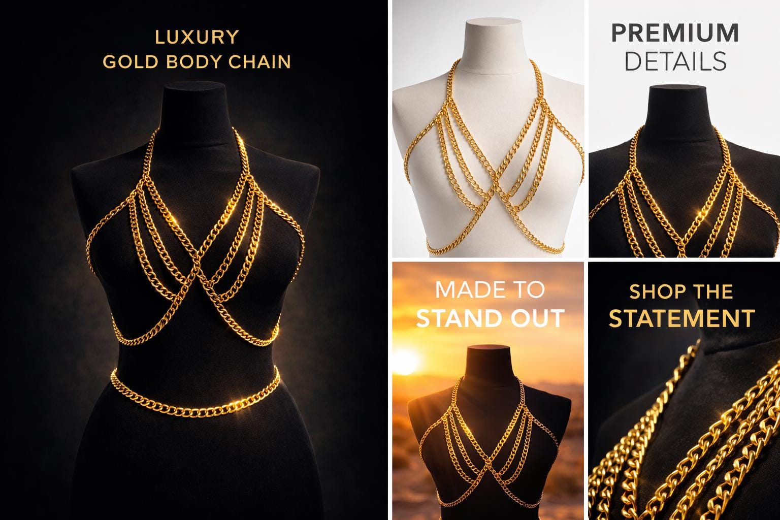 Full Body Chain Gold Body Chain Harness, Luxury Layered Gold Body Jewelry, Statement ...