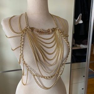 body chain bralette, silver and gold body accessories, festival jewelry, sexy body outfit,Rave outfit, burningman jewelry,Body Chain harness