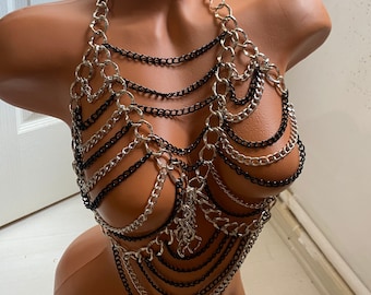 Silver & Gold Chain Body Jewelry: Festival Body Outfit