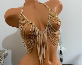 Gold Chain Body Jewelry: Festival Body Outfit