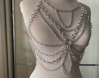Silver Chain Bralette: Festival Rave Body Jewelry