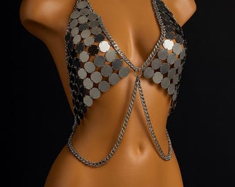 Silver Chain Body Bralette: Festival Rave Outfit