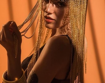 Cleopatra Headpiece: Gold Egyptian Head Chain, Festival Dance Costume
