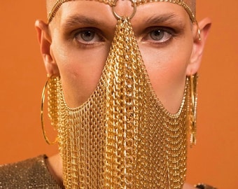 Gold Goddess Face Chain: Festival Body Jewelry Headpiece