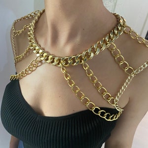 Chaîne d'épaule multicouche, collier d'épaule en couches, décoration d'épaule, chaîne d'épaule à franges, épaule bohème or argent, tenue rave image 7