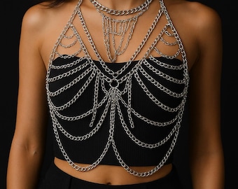 Silver Chain Bralette: Festival Body Jewelry