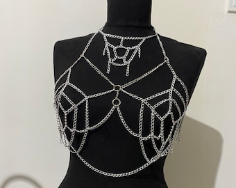 Spiderman Body chain bralette, silver and gold bra chain, festival jewelry,  body outfit,rave outfit,beach jewelry,body chain harness,bra