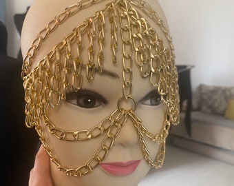 Cleopatra Headpiece: Gold Chain Head Jewelry, Exotic Dance Costume
