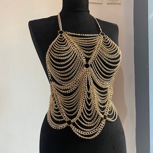 Gold Festival  multi layered  body chain bralette, rave chain top, boho chain bralette,beach body chain top,statement chain top, edm fashion
