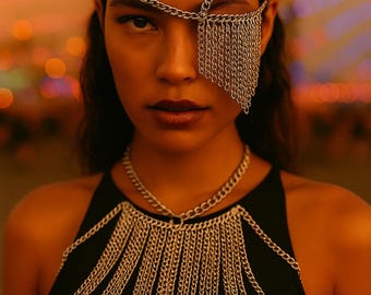 Avant Garde Chain Face Mask – Handmade Festival Rave Headpiece