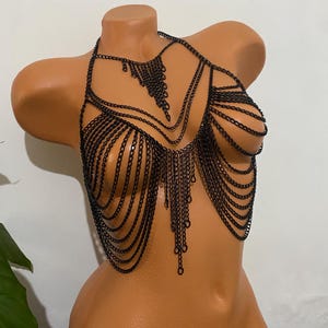 Black Draped Chain Bra – Festival Rave Body Jewelry