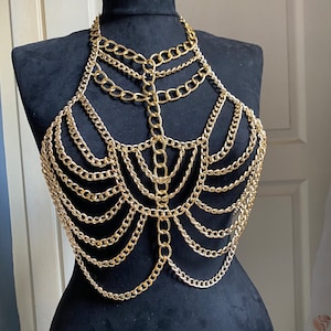 Gold Festival  multi layered  body chain bralette, rave chain top, boho chain bralette,beach body chain top,statement chain top, edm fashion