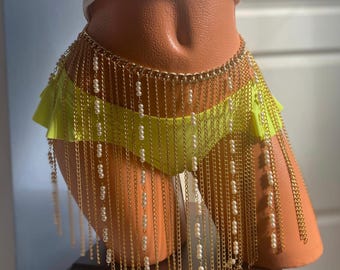 Pearly Gold Chain Skirt: Festival Body Jewelry