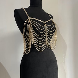 Gold Festival  multi layered  body chain accessories, harness Body Chain, croptop bra, festival Wear ,rave outfit,gift for her