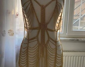 chain festival dress Silver Full Body Chain Dress Rave Festival Outfit