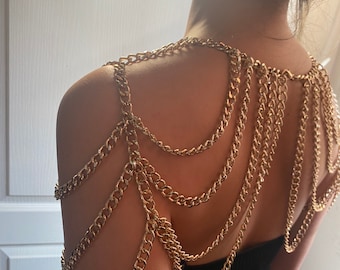 Multilayer shoulder Chain, layered shoulder necklace, shoulder decoration, fringed shoulder Chain, boho gold silver shoulder , rave outfit