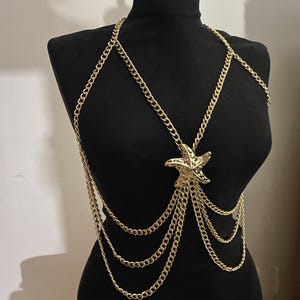 Gold Festival  multi layered  body chain bralette, rave chain top, boho chain bralette,beach body chain top,statement chain top, edm fashion